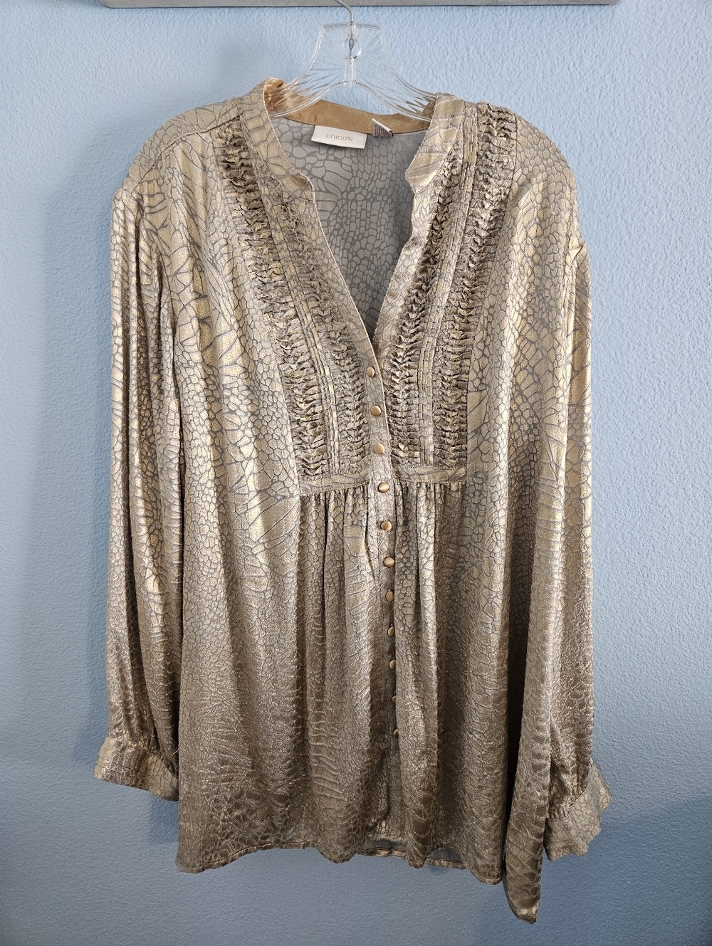 Chico's Gold Metallic Textured Blouse